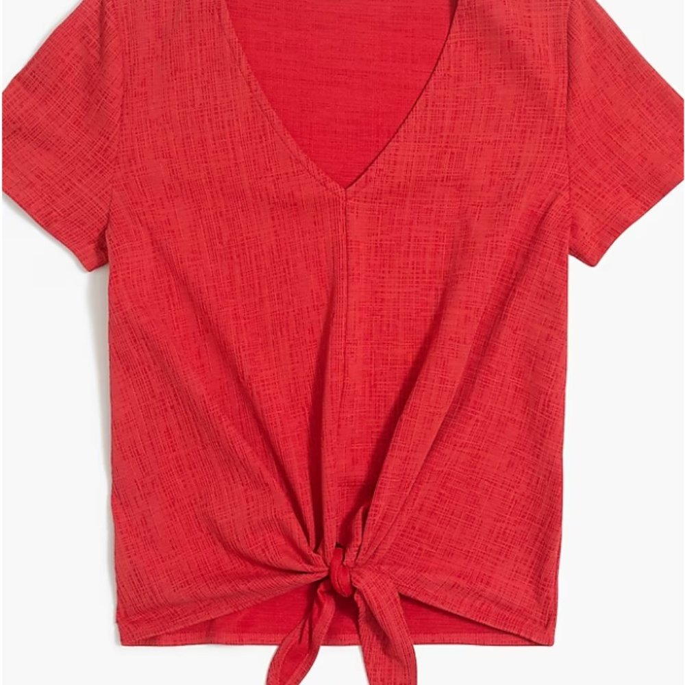 J.Crew Factory: Textured V-neck Tie-front Tee For Women in Bright Cerise